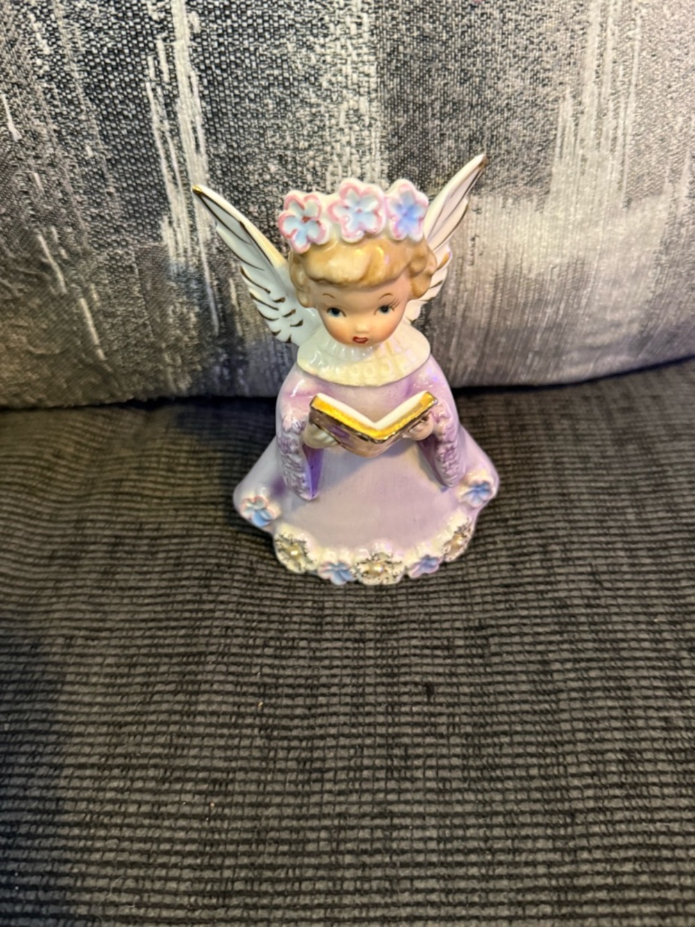 Lavender Angel Figurine with Floral Crown - Home Party Decor.